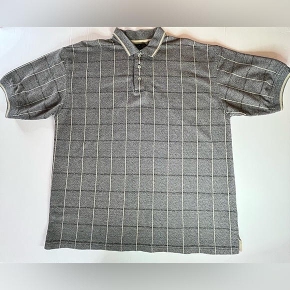 Greg Norman Polo‎ Shirt Men's Size XL Gray Brown Tan Stripes Golf Short Sleeve - Picture 1 of 12